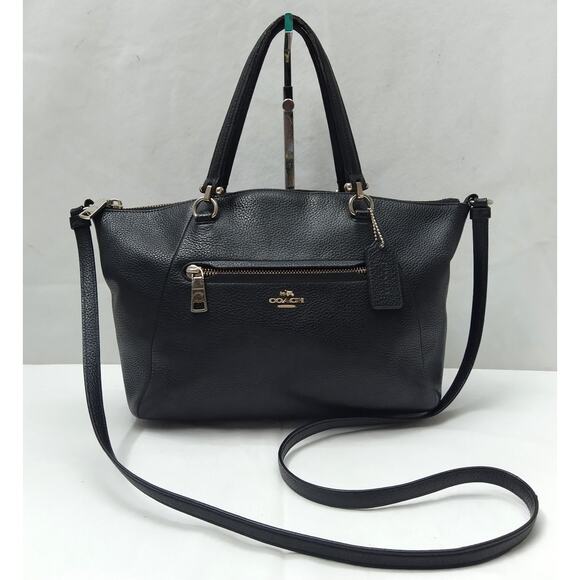 Coach Prairie Black Pebbled Leather Double Handles Zipper Satchel Bag - Picture 1 of 16